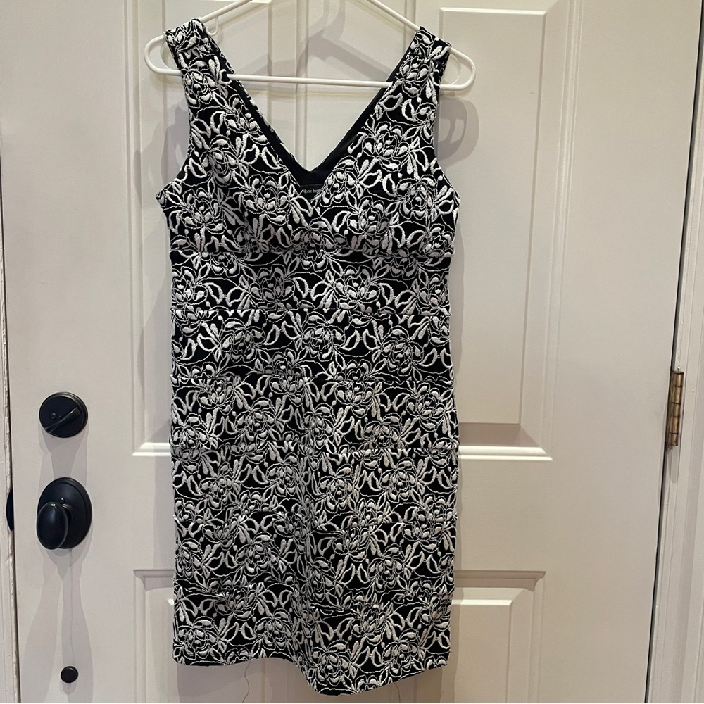 Valerie Bertinelli Black and White Embroidered Mini Dress
